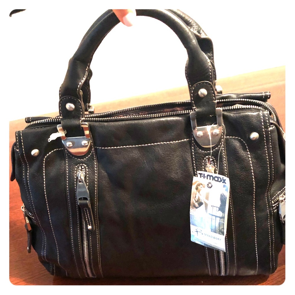 NWT B. Makowsky Black Genuine Leather Chelsea Tote